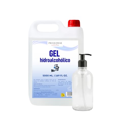 Gel Hidroalcohólico 5L + Botella Dosificadora Reutilizable | Gel de Manos | Higiene y Limpieza Diaria | Secado Rápido | Formato Ahorro