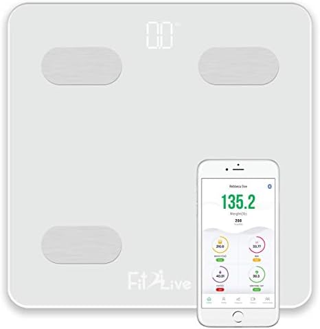 Bluetooth Smart Body Fat Scale- Fit2Live Digital Bathroom Weight Scale, Body Composition Analyzer, USB Rechargeable, with iOS and Android App for Body Weight, Fat, Water, BMI, BMR, Muscle Mass (White)