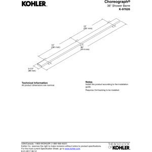 Kohler K-97626-SHP Choreograph 36" Shower Barre, Bright Polished Silver - Thumbnail 4