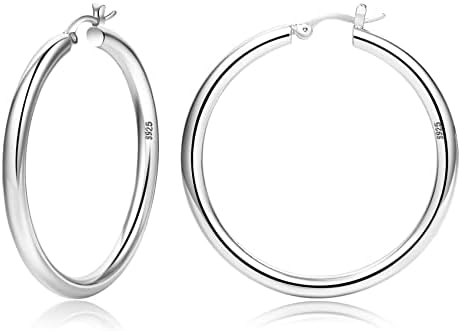 Sterling Silver Hoop Earrings 14K Gold Plated Hoop Earrings for Women Thick Chunky Hoop Earrings Lightweight Hypoallergenic Hoop Earring for Women4mm tube