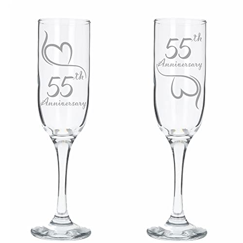 Image of Always Looking Good 55th Wedding Anniversary Set of 2 Emerald Engraved Champagne Flute Glasses