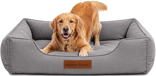 Image of Modern Threads Luxury Dog Bed - Comfortable Tufted Velvet Cushion for Small to Large Dogs - Machine Washable - Durable & Cute Sleep Space for Pets - Pamper Your Pet with Cozy Beds - Charcoal