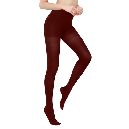Image of HA WA Tights for Women, 2 Pairs Opaque Tights Control Top Pantyhose | Soft Solid Stretchy Comfy Silky Slimming Matte High Waist Non-slip Thick Warm Winter Autumn Reinforced Toe
