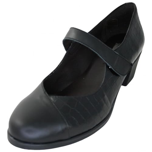 Zapatos Merceditas de piel negra Buena Moda 99135 con cuña