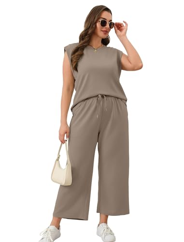 Image of SAMPEEL Two Piece Sets for Women Casual Travel Vacation Outfits Summer Wide Leg Crop Pants Lounge Sets