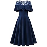 レース ワンピース 体型カバー ワンピース ドレス 演奏会 お呼ばれ 同窓会 謝恩会 膝丈 きれいめ 上品 ネイビー L