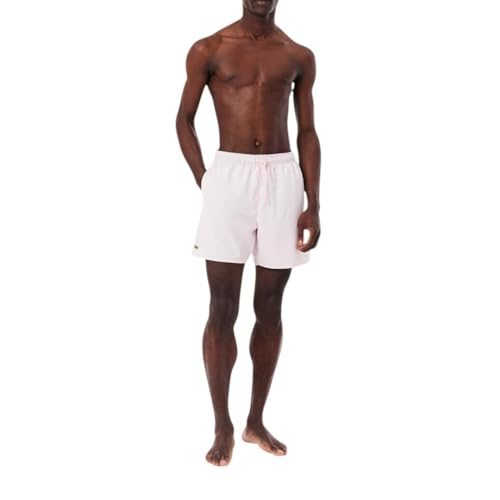 Lacoste Men's Core Collection Classic Above-Knee Swim Shorts, Flamingo Pink/Green, Large