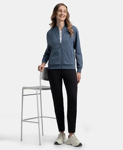 Image of Jockey A111 Women Super Combed Cotton French Terry Drop Shoulder Styled Jacket with Ribbed Cuff and Hem