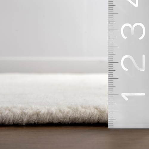 Image of Hand-Tufted Woolen Carpet for Living Room 6x9 feet Solid Ivory Plain Anti-Skid Area Rug High Pile Thick Carpet & Rugs for Hall & Bedroom