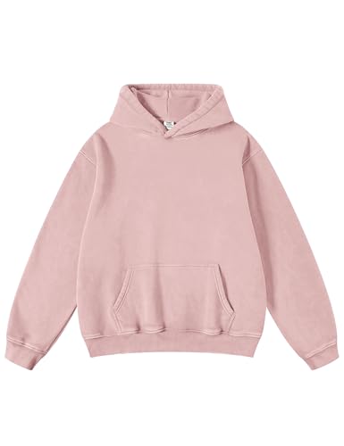 Hatant Oversized Hoodie Sweatshirts for Men Couples Heavyweight Hoodies Pullover Vintage Mens Acid Wash Sweaters Hoodies with Pocket PINK-L