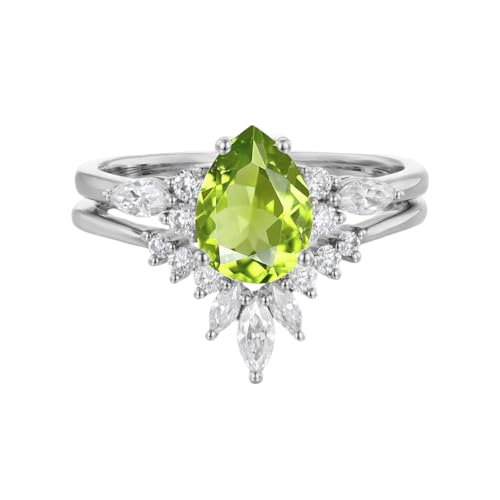 1-5 Carat Teardrop Gemstone and Moissanite Wedding Ring Sets 10K 14K 18K Solid Gold Pear Cut Gemstone Engagement Ring Set Bridal Ring Sets Promise Ring Sets for Women4