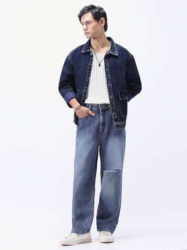 Image of Urbano Fashion Men's Relaxed Fit Full Sleeve Utility Denim Jacket