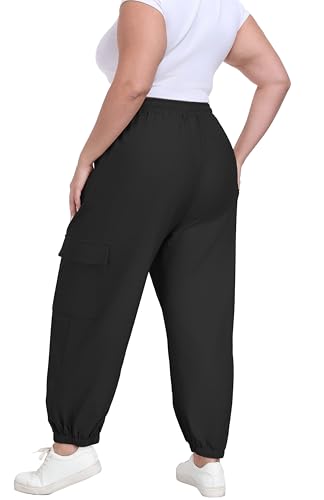 OLRIK Plus Size Cargo Pants for Women Adjustable Drawstring Joggers Casual Loose Baggy Trousers with Pockets3
