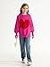 Haloumoning Girls Oversized Sweaters Kids Fashion Heart Batwing Sleeve Ribbed Knit Side Slit Pullover Tops Hot Pink