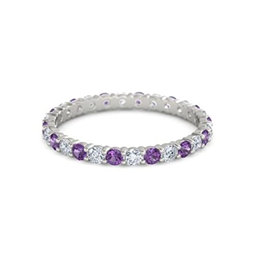 Carillon 925 Sterling Silver Full Eternity Amethyst With White Cz Round 2.50 Mm Women Stacking Ring (Sterling Silver, 7) #TOP1