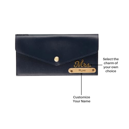 Image of AICA Personalized Name & Charm Leather Womens Wallet (Navy Blue) | Customized Gifts for Women Girls | Gifts for Women | Wallet for Woman | Diwali Gifts | Wallet for Women | Corporate Gifts for Staff