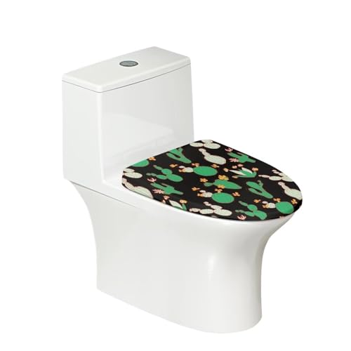 Babrukda Toilet Lid Cover Elongated Toilet Lid Cushion with Elastic Edge, Cactus Flower Print Oblong Bathroom Toilet Seat Accessories Stay in Place Non-Slip