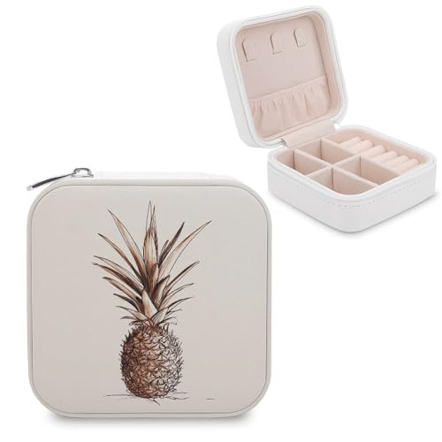 Jubonexis Simple Boho Piña Minimal Line Art Pequeño Joyero Organizador Portátil de Cuero PU Mini Viaje Joyero
