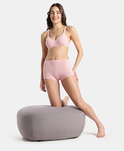 Image of Jockey SS04 Women High Coverage Super Combed Cotton Elastane Stretch Boy Leg with Concealed Waistband and StayFresh Treatment Crush N Blush L