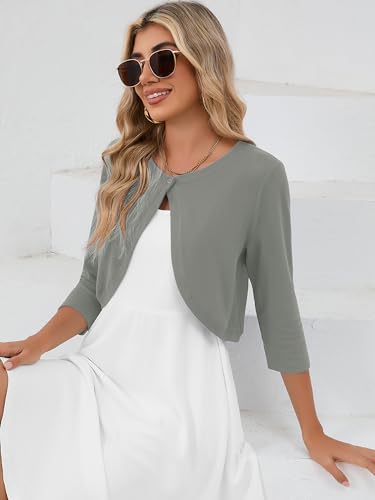 Image of Heymoments Women's 3 /4 Sleeve Casual Shrugs Lightweight Open Front Cropped Cardigan for Dresses