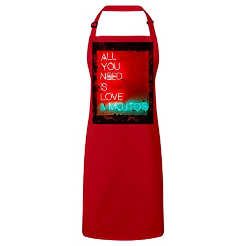 Tablier cuisine rouge All You Need Is Mojito en coton premium réglable pour cuisiner