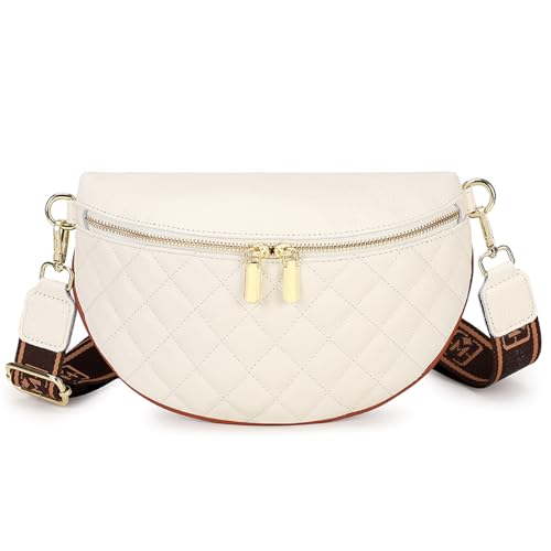 unisoul Echtes Leder Umhängetasche Damen, Elegante Bauchtasche Gürteltasche mit Abnehmbarem Schultergurt, Stylische Stepp-Crossbody Bag Wasserabweisend für Alltag & Reisen