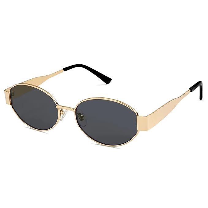 valwick Vintage Oval Metal Sunglasses for Men and Women, Gold Rimmed with Black Arms-picture-5