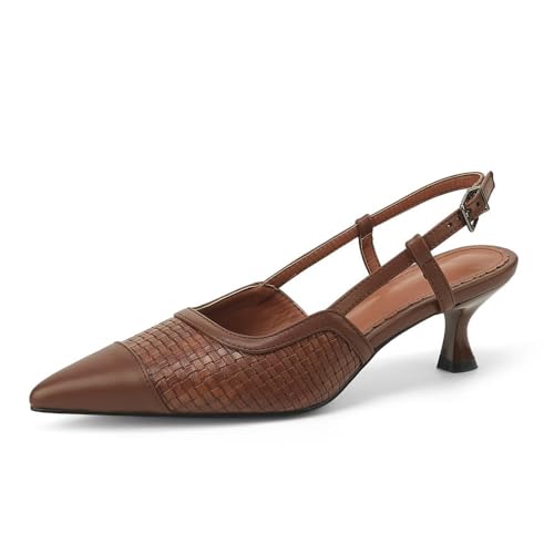 Image of Women's Slingback Kitten Heels Closed Pointy Toe Low Heel Pumps Splicing Heeled Sandals Dress Party Wedding for Women Shoes