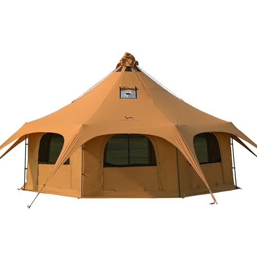 TOMOUNT Canvas Bell Tent Wall Tent with Stove Jack for Camping Glamping Yurt Dia.16.4ft*9.2ft (Yellow)