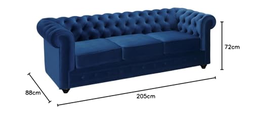 Vente-unique-Couchgarnitur 3+2 - Samt - Dunkelblau - Chesterfield – Bild 3