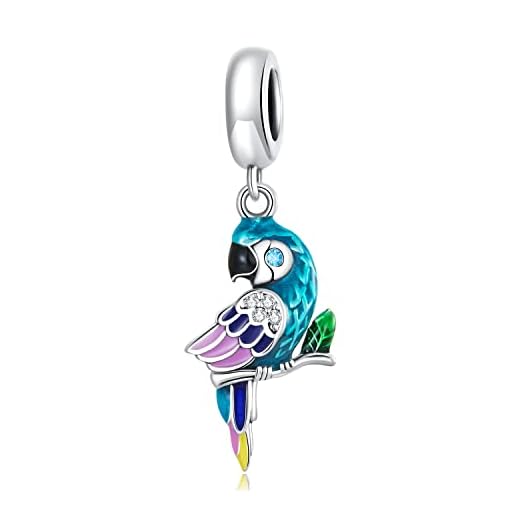 Pendiente de Charm de Loro para Pulsera Pandora - Abalorio de Animales de Plata de Ley 925 - Regalo de Cumpleaños para Novia o Mamá