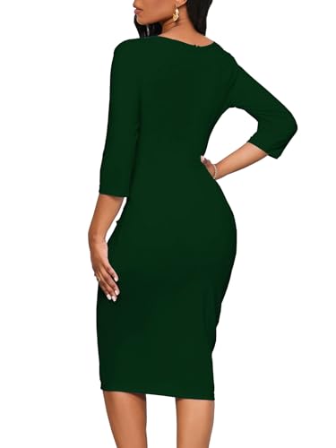 Image of Church Dresses for Women 3 /4 Sleeve Ruffle Vintage Bodycon Cocktail Work Midi Pencil Dress