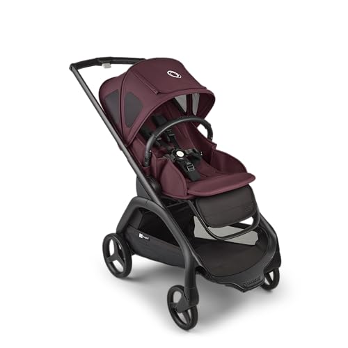 Bugaboo Dragonfly City Stroller, Lightweight Compact Baby Stroller with One Hand Easy Fold in Any Position, Full Suspension, XL Underseat Basket, Black Chassis, Dark Cherry Canopy