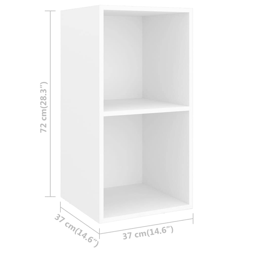 4-Piece Floating TV Stand Set White Engineered Wood | Each cabinet measures 14.6x14.6x28.3 inches with 2 compartments for vertical or horizontal mounting.
