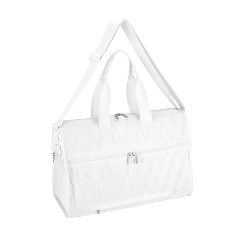 LeSportsac Braided Deboss White Deluxe Medium Weekender Crossbody Bag, Style 4318/Color E841, Crisp White Interpretative Braid Design, Debossed Textured Specialty Pattern Celebrates Optimism