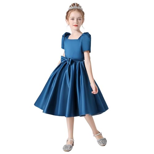 Girls Piano Recitals Dress Short Formal Dress for Big Girls 12-14 Simple Puff Sleeve Pageant Dresses with Pocket Peacock 14