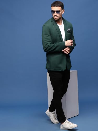 Image of SHOWOFFFF Men Solid Single Breasted Casual Blazer | Notched Lapel Full Sleeves Cotton Blazer for Mens | Slim Fit Regular Length Blazer for Men's