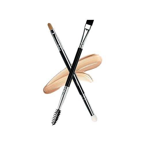 Ksvsonrvi 2PCS Professional Double-Ended Angled Eyebrow & Concealer Brush Set, Black