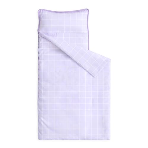 Image of Wake In Cloud - Toddler Nap Mat with Pillow and Blanket, for Kids Boys Girls Ages 3 Plus in Kindergarten Daycare Preschool Pre K, Roll Up Sleeping Bag, Gingham Grid Checkered