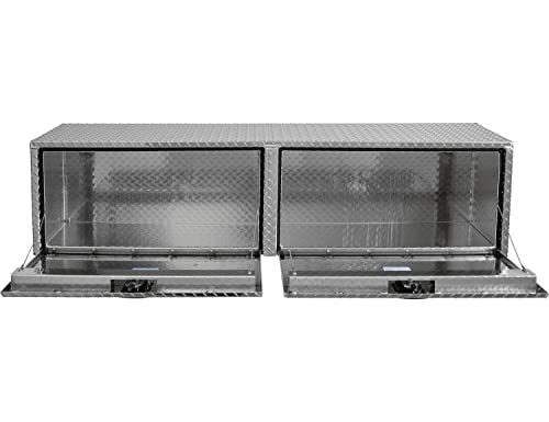Image of Buyers Products 1701565 Silver Aluminum Diamond Tread Topsider Truck Tool Box, 18x16x90 Inch, Made in USA, Professional Grade, Heavy Duty, Corrosion Resistant, Dual Drop Doors, Compression Latch