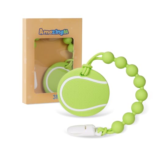Image of Baby Tennis Silicone Teether Toy with Pacifier Clip,BPA Free