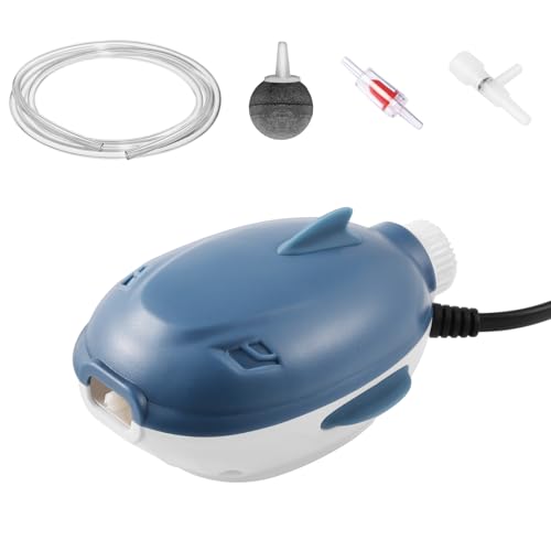 Dirvin 静かな水槽エアーポンプ、2つ吐出口のデュアルモーター強力なエアーポンプ、可調節水槽 エアレーション、300L以下の水槽に適しています、2.5W