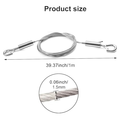 Image of 2Pcs Picture Hanging Wire,Adjustable Mirror Frame Kit Stainless Steel,1mx1.5mmHeavy Duty Mirror Frame Hanging Wire,Metal Wire Rope,for Mirror Hanging,Light Lamp,Basket Flowerpot