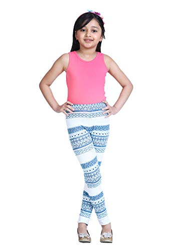 Image of Naughty Ninos Girls White & Blue Printed Ankle-Length Legging for 2 to 12 Years