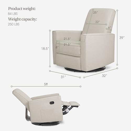 Image of Evolur Raleigh Upholstered Manual Glider Recliner- Rocking & 360 Swivel with Smooth Glide - Greenguard Gold & FSC Certified - Modern Nursery and Living Room Chair in Light Sand