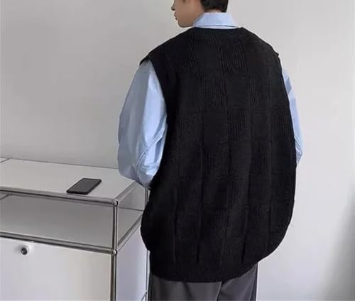 Men's Wool V-Neck Knit Sweater Vest Sleeveless Waistcoat Solid Color Harajuku Loose Fit Business Formal Waistcoat Top4