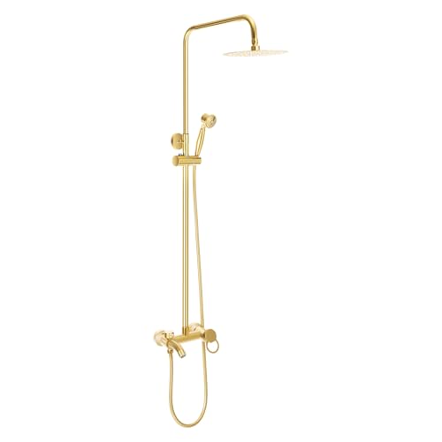 DioPaiB Duschsystem mit Armatur, Regendusche Duschset Gold, Wandmontage Dusch Set, Duschgarnitur Höhenverstellbar 80-117cm, Duschbrause Set Duscharmatur, für Hotels Badezimmer