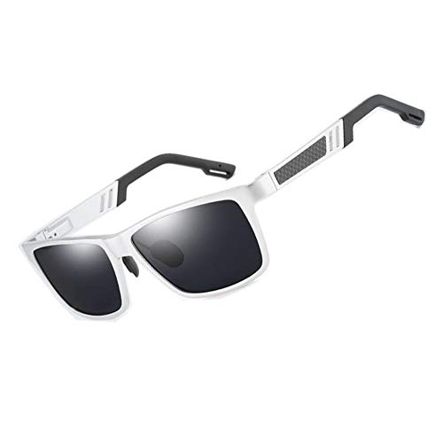 LUOMON Men's Polarized Driving Sunglasses Al-Mg Alloy Silver Frame/Grey Mirrored Rectangular Lens Unbreakable Frame LM031