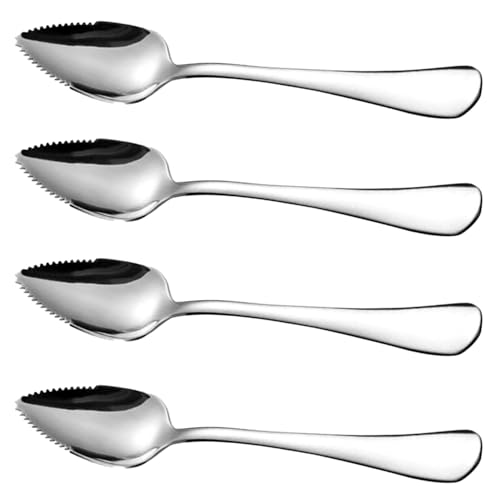 4PCS Grapefruit Spoons, Stainless Steel Grapefruit Spoon Spoons with Serrated Edges Fruit Dessert Cutter Spoons for Orange Kiwi