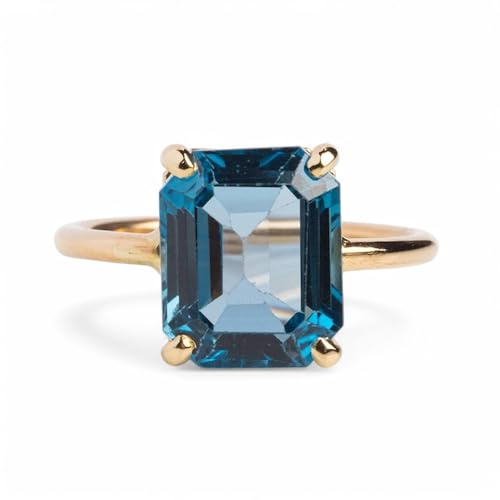 London Blue Topaz Emerald Cut Solitaire Ring - 14K Rose Gold Bridal Wedding Ring, November Birthstone Anniversary Jewelry Gift for Women, Engagement, Mother’s Day